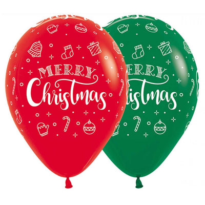 Merry Christmas Fashion Red & Green Latex Balloons 50 Pack