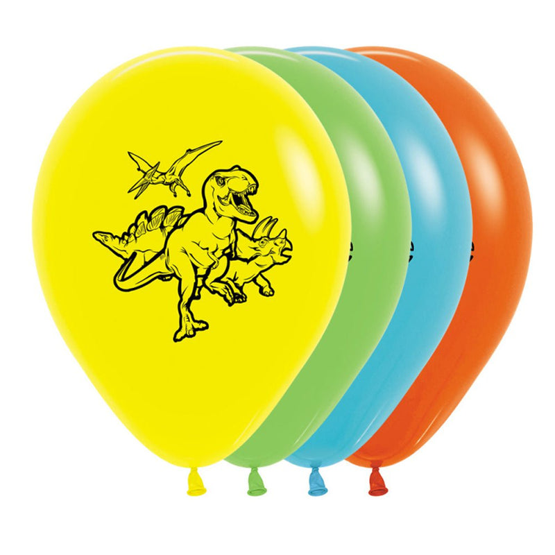 Dinosaurs Fashion Yellow, Lime, Caribbean Blue & Orange Latex Balloons 25 Pack