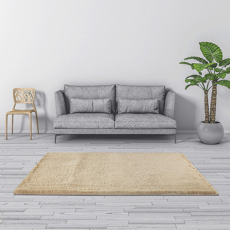 200x140cm Floor Rugs Large Shaggy Rug Area Carpet Bedroom Living Room Mat - Beige Payday Deals