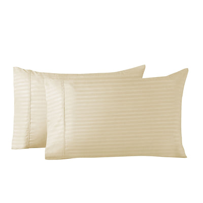 Royal Comfort Blended Bamboo Pillowcase Twin Pack With Stripes - Sand - Payday Deals