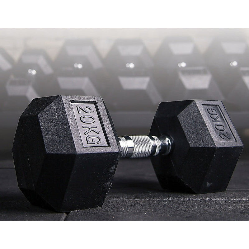 20KG Commercial Rubber Hex Dumbbell Gym Weight Payday Deals