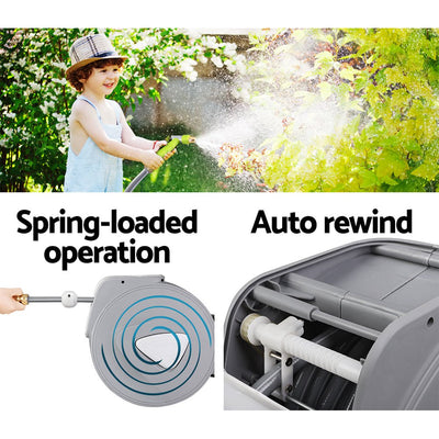 20M Retractable Water Hose Reel Garden Storage AutoRewind Spray Gun Payday Deals