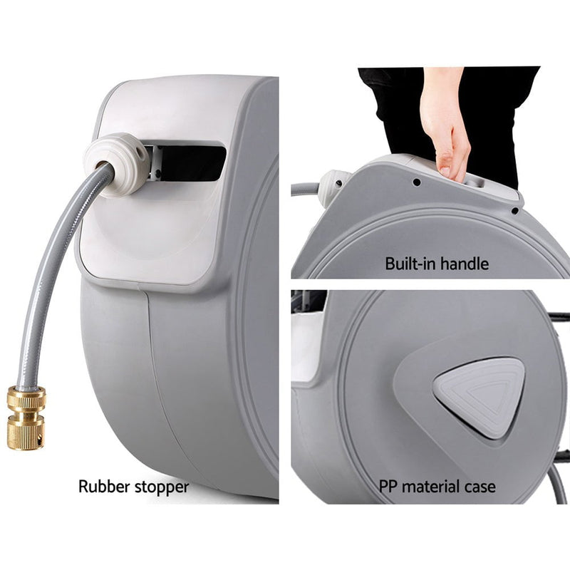 20M Retractable Water Hose Reel Garden Storage AutoRewind Spray Gun Payday Deals