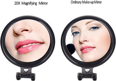 20X Magnifying Hand Mirror Two Sided Use for Makeup Application, Tweezing, and Blackhead/Blemish Removal (10 cm Black) Payday Deals