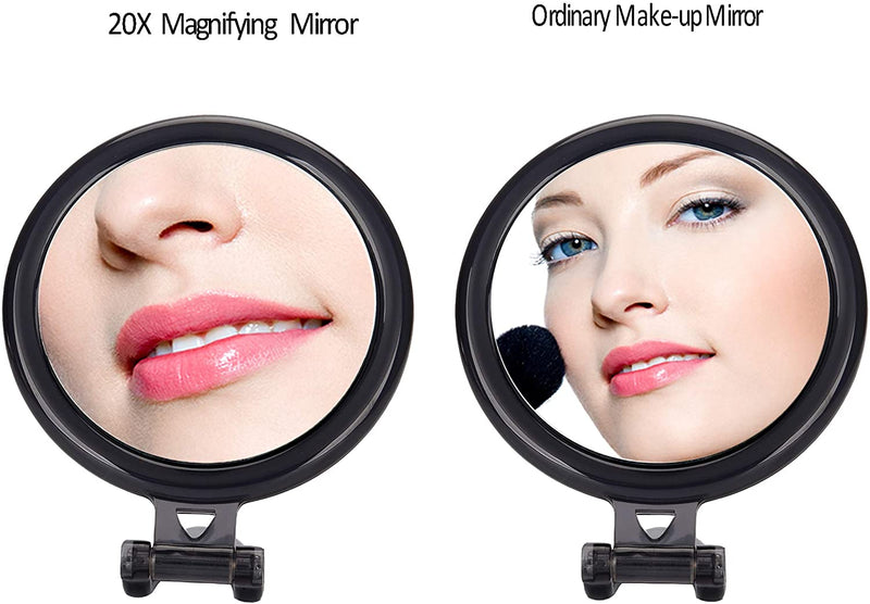 20X Magnifying Hand Mirror Two Sided Use for Makeup Application, Tweezing, and Blackhead/Blemish Removal (10 cm Black) Payday Deals