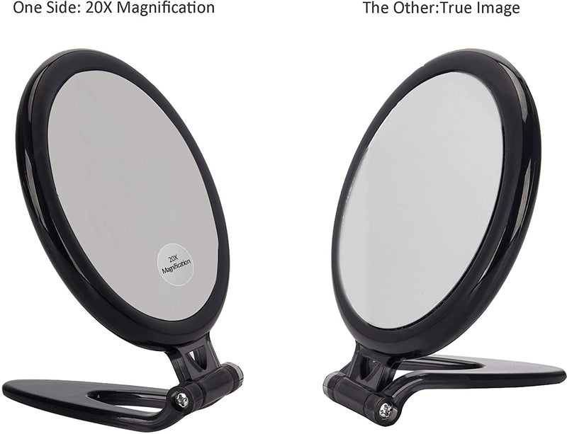 20X Magnifying Hand Mirror Two Sided Use for Makeup Application, Tweezing, and Blackhead/Blemish Removal (10 cm Black) Payday Deals