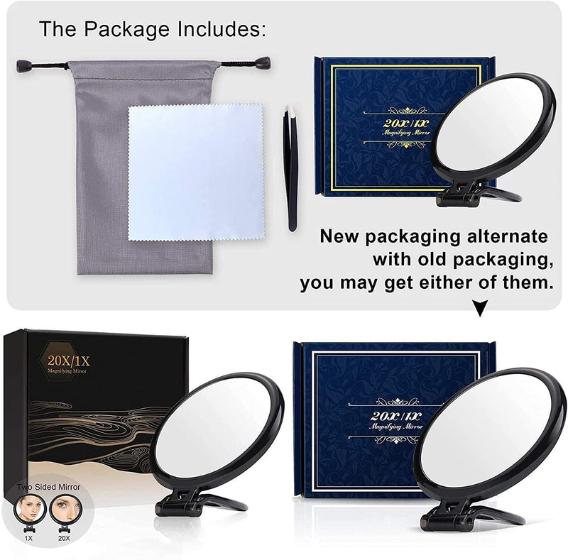20X Magnifying Hand Mirror Two Sided Use for Makeup Application, Tweezing, and Blackhead/Blemish Removal (12,5 cm Black) Payday Deals