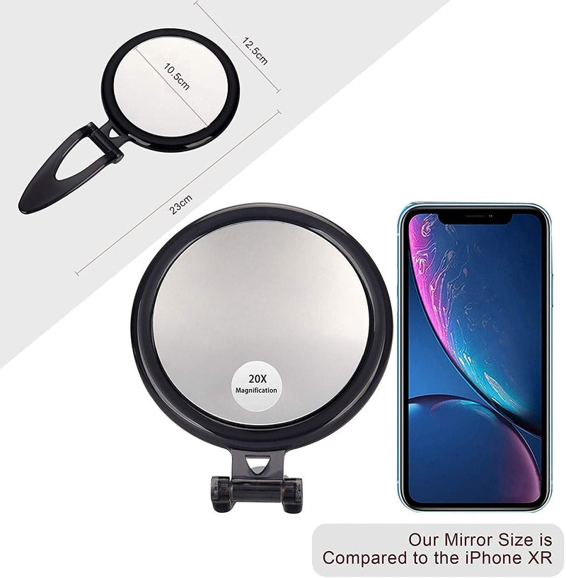 20X Magnifying Hand Mirror Two Sided Use for Makeup Application, Tweezing, and Blackhead/Blemish Removal (12,5 cm Black) Payday Deals