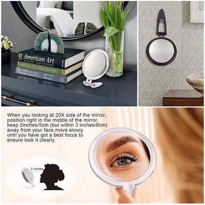 20X Magnifying Hand Mirror Two Sided Use for Makeup Application, Tweezing, and Blackhead/Blemish Removal (12,5 cm Black) Payday Deals