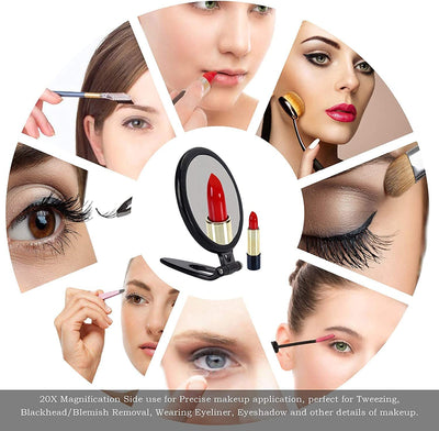 20X Magnifying Hand Mirror Two Sided Use for Makeup Application, Tweezing, and Blackhead/Blemish Removal (12,5 cm Black) Payday Deals