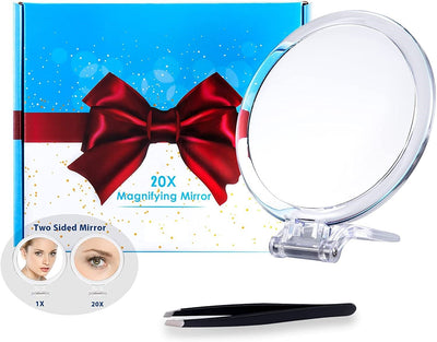 20X Magnifying Hand Mirror Two Sided Use for Makeup Application, Tweezing, and Blackhead/Blemish Removal (15 cm) Payday Deals