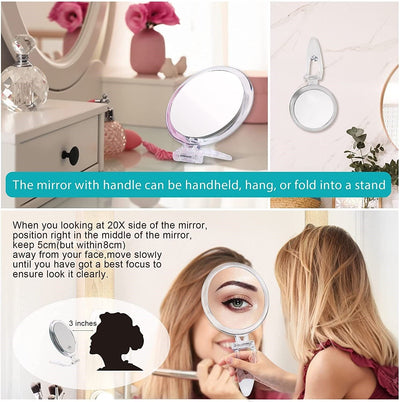 20X Magnifying Hand Mirror Two Sided Use for Makeup Application, Tweezing, and Blackhead/Blemish Removal (15 cm) Payday Deals