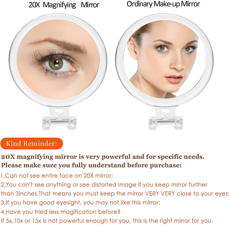 20X Magnifying Hand Mirror Two Sided Use for Makeup Application, Tweezing, and Blackhead/Blemish Removal (15 cm) Payday Deals