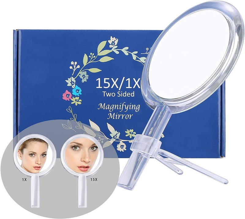 20X Magnifying Hand Mirror Two Sided Use for Makeup Application, Tweezing, and Blackhead/Blemish Removal (15 cm Silver) Payday Deals