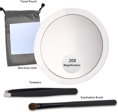 20X Magnifying Hand Mirror with 3 Suction Cups Use for Makeup Application, Tweezing, and Blackhead/Blemish Removal (10 cm) Payday Deals