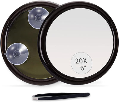 20X Magnifying Hand Mirror with Suction Cups Use for Makeup Application, Tweezing, and Blackhead/Blemish Removal (15 cm Black) Payday Deals
