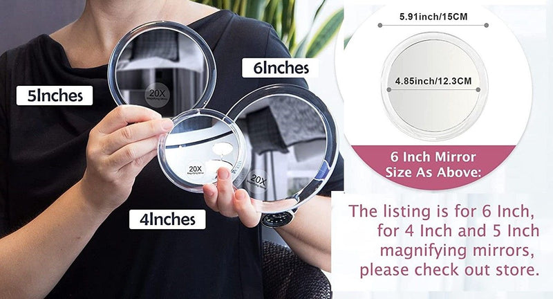 20X Magnifying Hand Mirror with Suction Cups Use for Makeup Application, Tweezing, and Blackhead/Blemish Removal (15 cm Black) Payday Deals