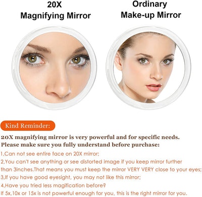 20X Magnifying Hand Mirror with Suction Cups Use for Makeup Application, Tweezing, and Blackhead/Blemish Removal (15 cm White) Payday Deals