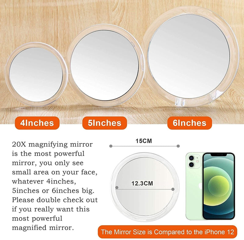 20X Magnifying Hand Mirror with Suction Cups Use for Makeup Application, Tweezing, and Blackhead/Blemish Removal (15 cm White) Payday Deals