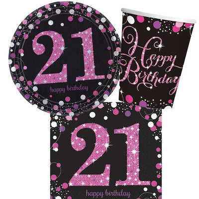 21st Birthday Pink Celebration 8 Guest Tableware Pack Payday Deals
