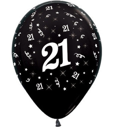 21st Metallic Black Latex Balloons 25 Pack