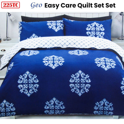 225TC Geo Damask Cotton Rich Easy Care Quilt Cover Set King Payday Deals