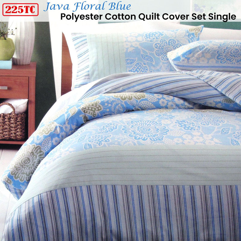 225TC Java Floral Blue Polyester Cotton Quilt Cover Set Single Payday Deals