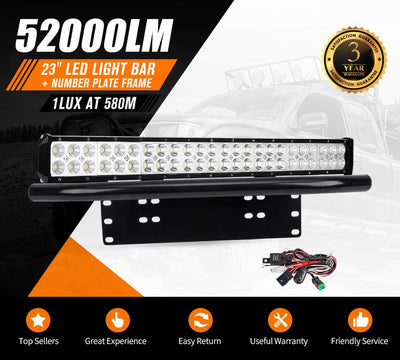 23Inch Led Light Bar and Number Plate Frame with Wiring Loom Harness Offroad 4WD - Payday Deals