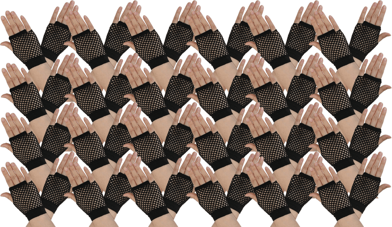 24 Pair Fishnet Gloves Fingerless Wrist Length 70s 80s Costume Party - Black Payday Deals