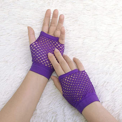 24 Pair Fishnet Gloves Fingerless Wrist Length 70s 80s Costume Party - Purple Payday Deals
