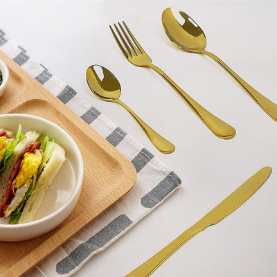 24-piece Gold Cutlery Flatware Stainless Steel Silverware Set Reflective Mirror Finish Payday Deals