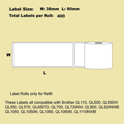 24 Roll Blumax Alternative Large Address White Refill labels for Brother DK-11208 38mm x 90mm 400L Payday Deals