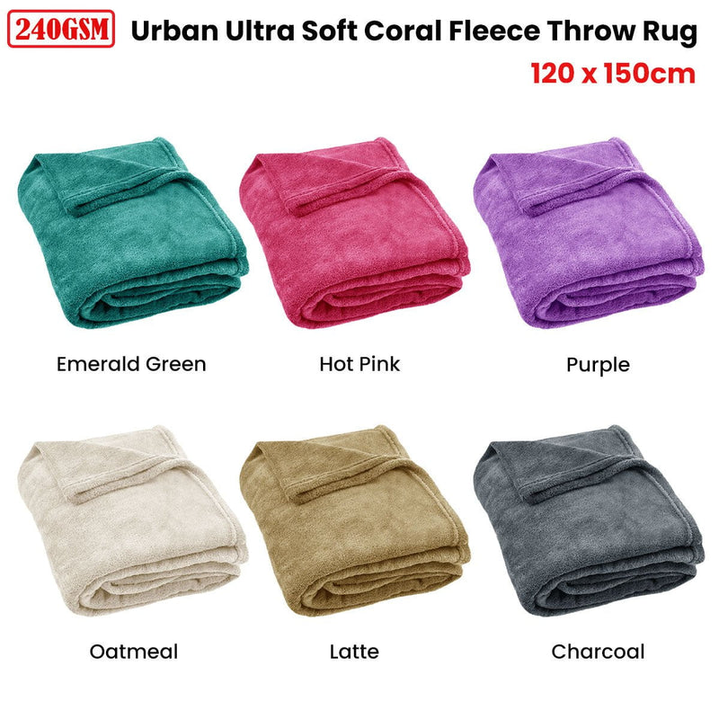 240GSM Urban Ultra Soft Coral Fleece Throw Rug 120 x 150cm Emerald Green Payday Deals