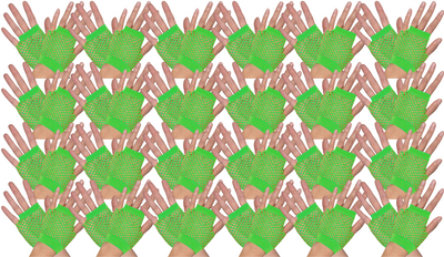 24 Pair Fishnet Gloves Fingerless Wrist Length 70s 80s Costume Party Fluro Green