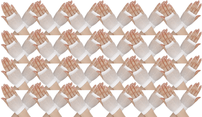 24 Pair Fishnet Gloves Fingerless Wrist Length 70s 80s Costume Party - White