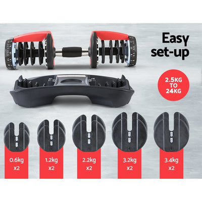 24kg Adjustable Dumbbell Dumbbells Weight Plates Home Gym Fitness Exercise Payday Deals