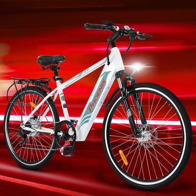 27" Electric Bike eBike e-Bike Mountain Bicycle City Battery Motorized White