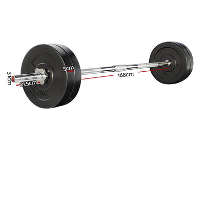 28KG Barbell Weight Set Plates Bar Bench Press Fitness Exercise Home Gym 168cm Payday Deals