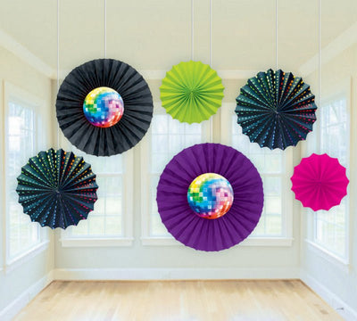 Disco Fever Paper Fan Decorations 6 Pack