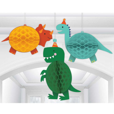Dinosaur Dino Mite Party Honeycomb Hanging Decorations 3 Pack