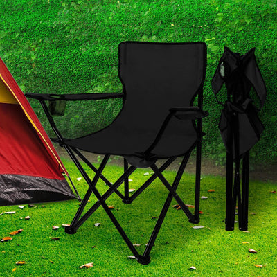 2Pcs Folding Camping Chairs Arm Foldable Portable Outdoor Fishing Picnic Chair Black Payday Deals