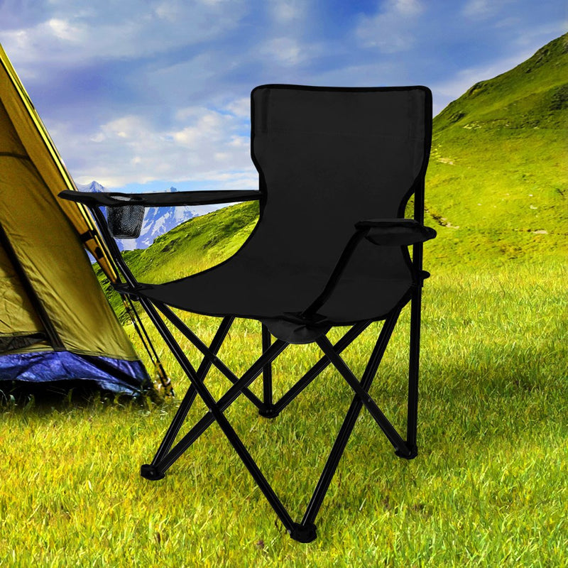 2Pcs Folding Camping Chairs Arm Foldable Portable Outdoor Fishing Picnic Chair Black Payday Deals