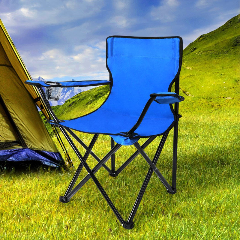2Pcs Folding Camping Chairs Arm Foldable Portable Outdoor Fishing Picnic Chair Blue