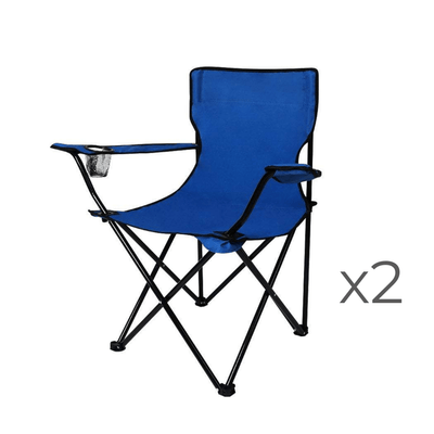 2Pcs Folding Camping Chairs Arm Foldable Portable Outdoor Fishing Picnic Chair Blue