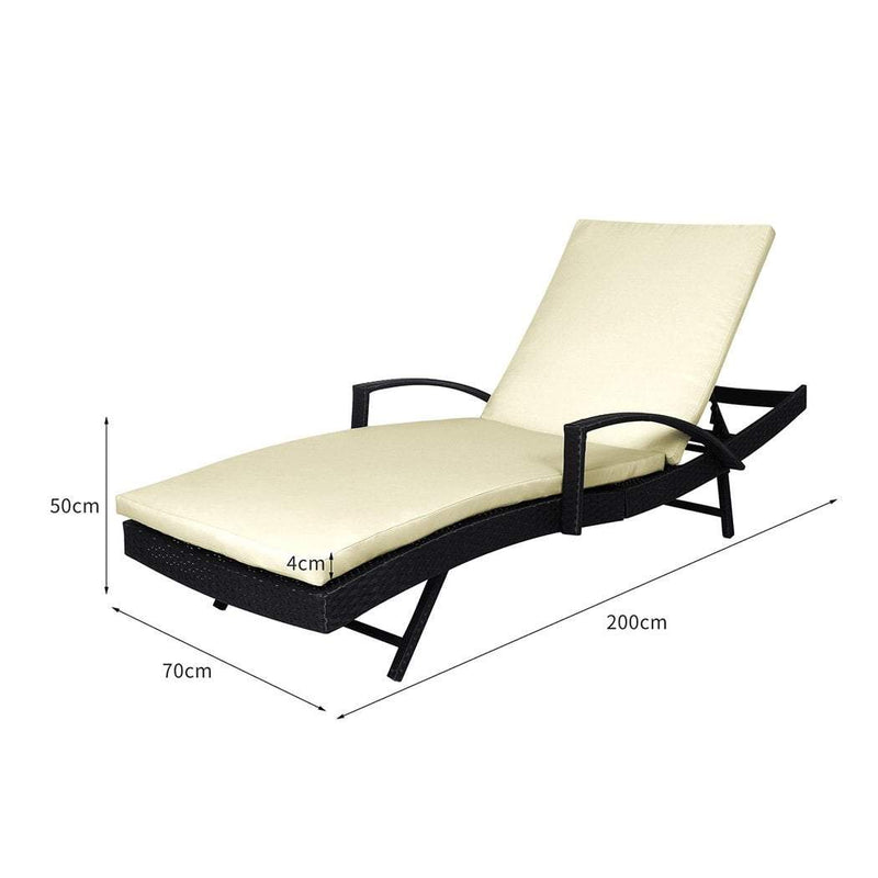 2PCS Levede Outdoor Sun Lounger Furniture Wicker Lounge Garden Patio Bed Cushion Payday Deals
