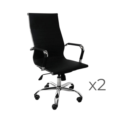 2PCS Office Chair Home Gaming Work Study Chairs PU Mat Seat Back Computer Black Payday Deals
