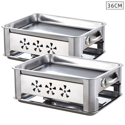 2X 36CM Portable Stainless Steel Outdoor Chafing Dish BBQ Fish Stove Grill Plate Payday Deals