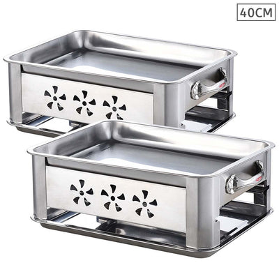 2X 40CM Portable Stainless Steel Outdoor Chafing Dish BBQ Fish Stove Grill Plate Payday Deals
