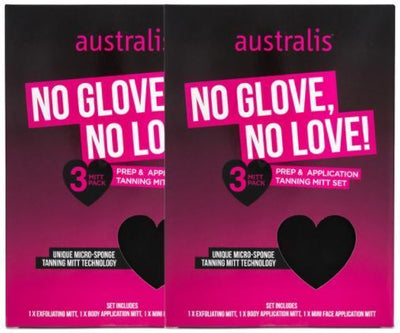 2x Australis Pk3 No Glove No Love Prep & Application Tanning Mitt Set