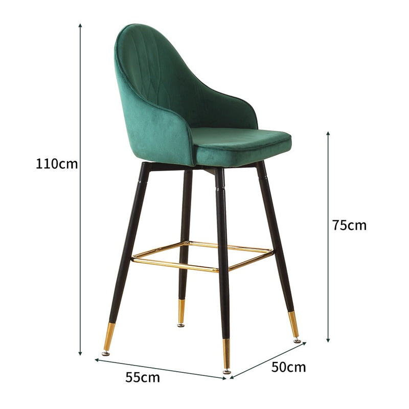 2x Bar Stools Stool Kitchen Chairs Swivel Velvet Barstools Vintage Green Payday Deals